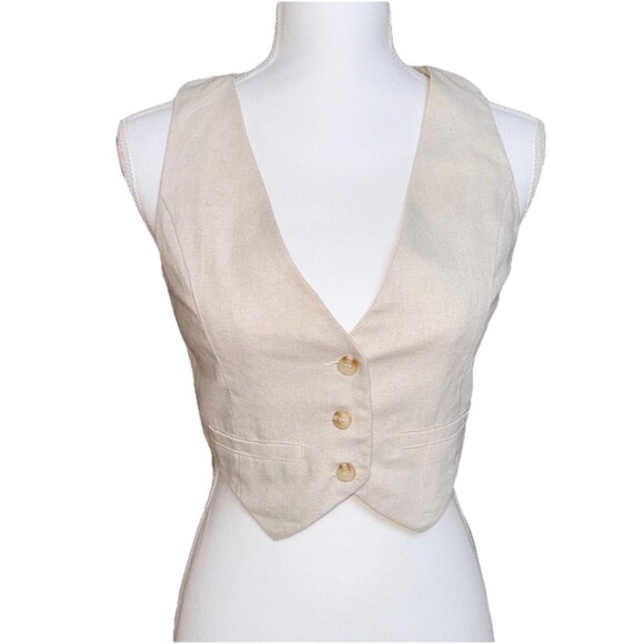 Windsor Linen Cotton Blend Vest Tan Beige Classic Womens Size XS - Picture 3 of 8